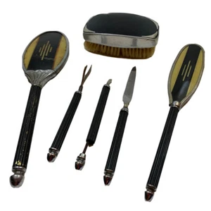 Vintage Art Deco Vanity Brush Nail Set Dresser Bath Decor Movie Prop Black - Picture 1 of 9