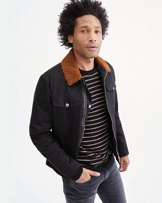 Chaqueta de camionero de mezclilla de piel de oveja 7 For All Mankind para hombre talla mediana nueva con etiquetas negra M Foto 1 de 4