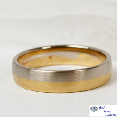 Bague pour Hommes En 585 14 Carat Mat Jaune Et or Blanc - Photo 1/2