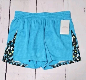 NWT L GIRLS 10-12 BLUE BLACK GEOMETRIC CHAMPION DUO DRY ATHLETIC SHORTS - Picture 1 of 10