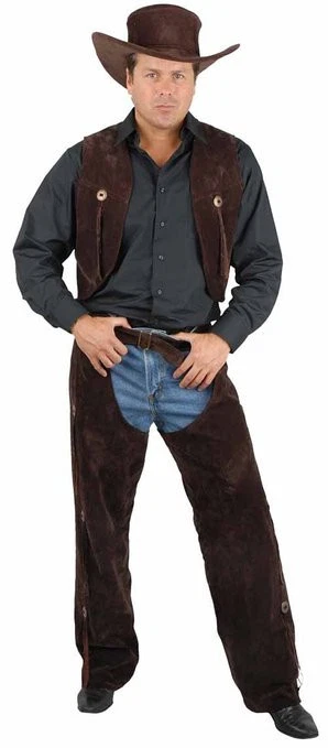 BROWN COWBOY CHAPS & VEST ADULT HALLOWEEN COSTUME MEN'S PLUS SIZE 1X - Image 1 of 1