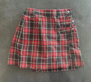School Uniform Girl A-line Skort Skirt Shorts red navy white plaid pleated XXS - Picture 1 of 5