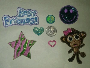 Vtg 7 Justice Patches Monkey Smiley Face Peace Hearts Star Best Friends - Picture 1 of 4