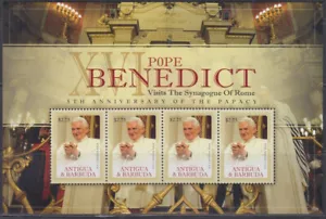 ANTIGUA Y BARBUDA Sc# 3117.1 HOJA MNH 4, PAPA VISITA SINAGOGA en ROMA - Imagen 1 de 1