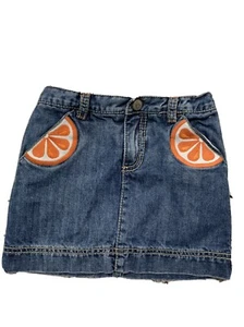 Gymboree Denim Skirt Size 5 EUC. Orange Slice Detail. Adjustable Waist - Picture 1 of 8