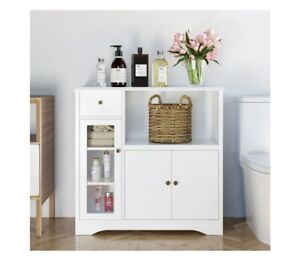 Homfa Microwave Cabinet with Hutch, Kitchen Pantry Cabinet White