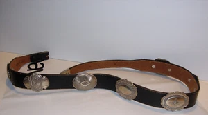 womens BLACK LEATHER JUSTIN SILVER GAUCHO WESTERN COWBOY belt NO BUCKLE SIZE 32" - Picture 1 of 4