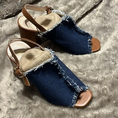 Sandalia Nature Breeze Denim Deshilachada Punta abierta Tacón Grueso Para Mujer Talla 6 1/2 ¡USADA EN EXCELENTE ESTADO! Foto 1 de 4