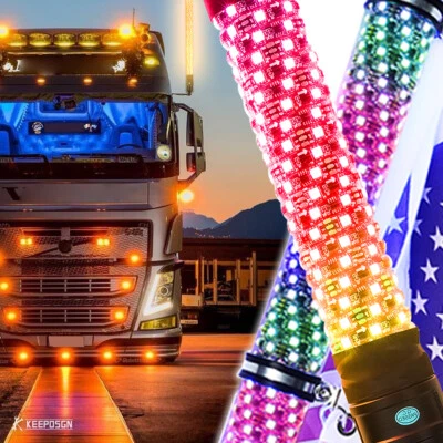 2x 1.8英寸脂肪3英尺鞭灯RGB追逐天线转向信号适用于沃尔沃半卡车 — 第 1/4 张图片