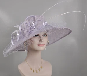 Lilac Wide Brim Sinamay Hat Church Kentucky Derby Hat Carriage Tea Wedding - Picture 1 of 6