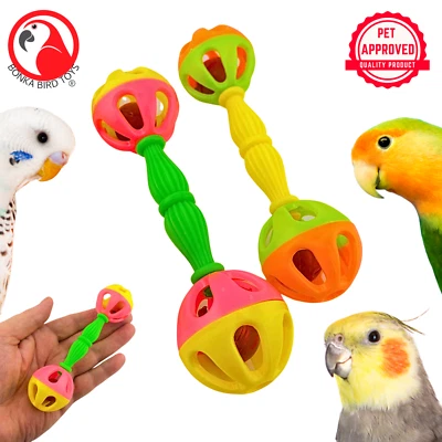 Bonka Bird Toys 2069 Pk2 Birdie Barbell Rattle Foot Talon Parrot Cage Toy Pet