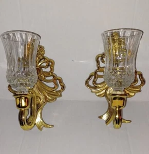Vintage pair of Homco gold plastic Sconce Set W/glass globes - Picture 1 of 8