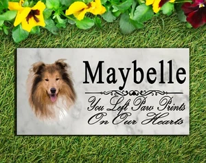 Customized Collie Memorial Stone Dog Grave Marker Pet Garden Plaque - Picture 1 of 3