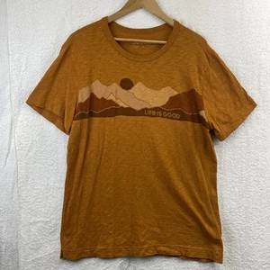 Camisa Life Is Good Para Hombres Grande Naranja Montaña Puesta de Sol Gráfico Camiseta Senderismo Aire Libre - Imagen 1 de 5
