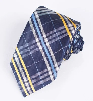 Мужской желтый клетчатый галстук синий серебристый сплетенный шелковый галстук 59 дюймов x 3 дюйма Jones New York - Изображение 1 из 4
