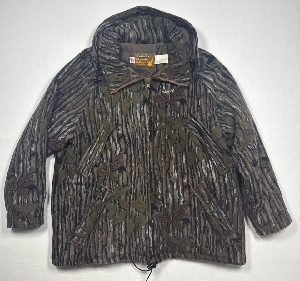 VTG Cabelas Jacket Camo Hunting Thinsulate Wool Hooded USA Whitetail XXL Realtre - Image 1 of 4