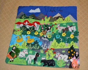 Peruvian Tapestry Arpillera 3 Textile Art Embroidery Applique 10 x 10 - Picture 1 of 4