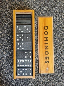 28 x Traditional Dominoes Set Wooden Box Toy Classic Game Kids Black/White Dots - Picture 1 of 3