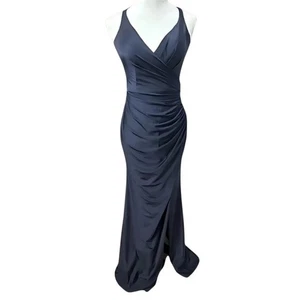 La Femme Ruched Maxi Mermaid Gown Lace-Up Thin Straps Sweetheart Neckline 2 NWT - Picture 1 of 9