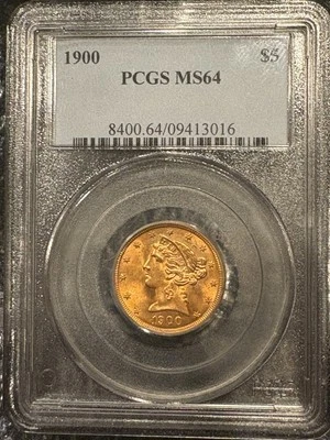 1900 年黄金美国 5 美元自由头半鹰硬币 PCGS 完好州 64 — 第 1/4 张图片