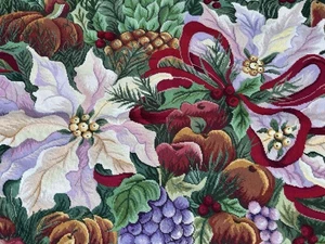 Holiday Rug 100% Wool 3’x5’ Needlepoint Poinsettia Fruit Tapestry Floor Mat - Picture 1 of 6