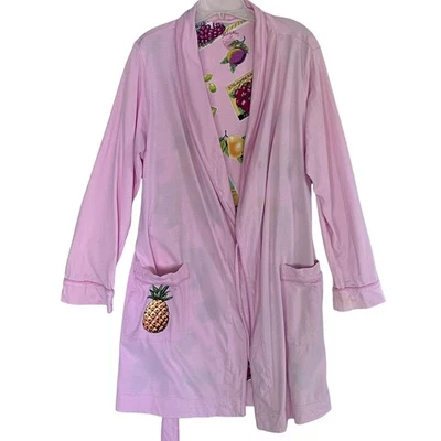 Nick & Nora Robe S/M Pink Fruit Print Pockets Cotton Sleepwear Loungewear - Image 1 of 4