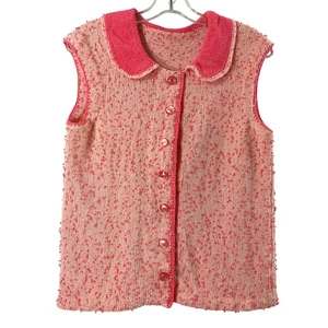 Vintage rosa strukturierte Strick Weste Kragen ärmellos Damen Small 60s Vibe - Bild 1 von 8