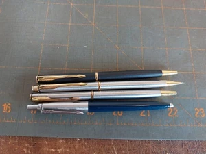 Parker Ballpoint Pen Mechanical Pencil Lot Black Gold Trim Silver Tone Blue - Picture 1 of 5