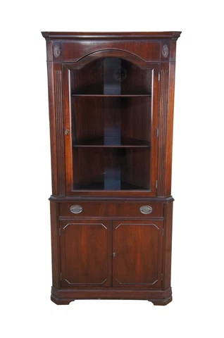 Mid Century Mahogany Georgian Corner Curio Display Cabinet Cupboard 71" Cover