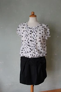 Killah Kleid Rock mit Bluse weiß weiss schwarz Katzen süß Manga Schleife M 38 - Bild 1 von 2