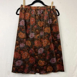 Vintage 70s Velour Carpetbag Midi Skirt Women S High Waist Floral Office Cottage - Picture 1 of 7