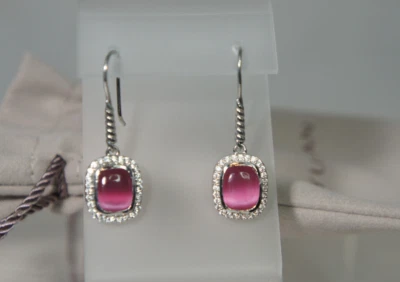 David Yurman 925 Silver PINK Tourmaline Diamond Noblesse Wire Drop Earrings - Image 1 of 4