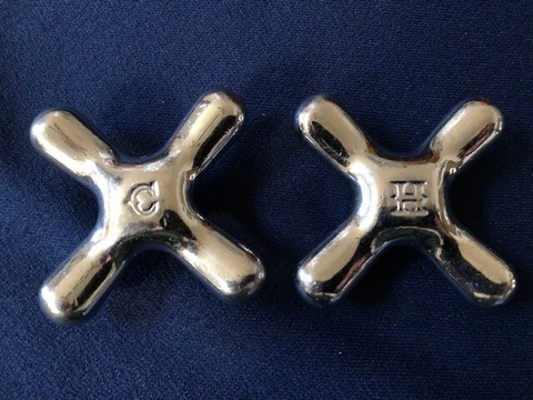 Set Of Antique Brass Hot Cold Water Sink Tub Handle Handles Nickel/Chrome Finish Cover
