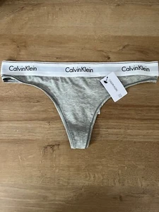 Calvin Klein Thong Womens Size LARGE Grey F3786 Modal Cotton Knickers - Picture 1 of 6
