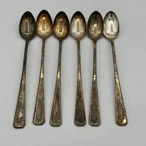 VTG Lot Of 6 Ice Tea Spoons Wm A Rogers A1 Plus Oneida Silverplate ‘Naunt’ - Picture 1 of 5