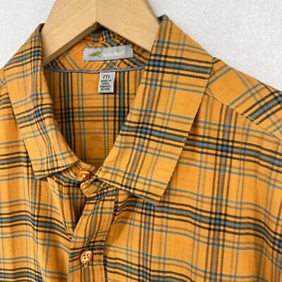 HORNYTOAD Shirt Mens M Plaid Button Up Short Sleeve Organic Cotton Blend Orange - Image 1 of 4