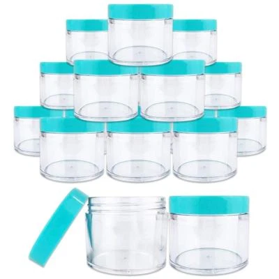 2oz/60g/60ml (36pcs)  High Quality Acrylic Leak Proof Container Jars w/Teal Lids - Image 1 of 4