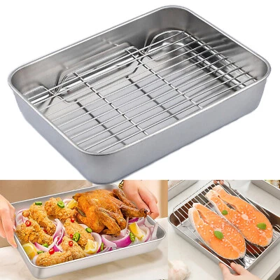 Stainless Steel Rectangular Pan Baking Oven Tray Removable Rack Roasting Grill - image 1 of 4