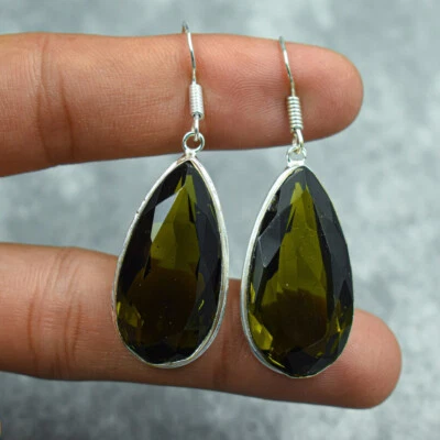 Wonderful Peridot Topaz Gemstone 925 Sterling Silver Handmade Earring Y-7 - Image 1 of 4