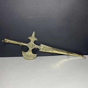 Vintage Messing Hellebarde Axt Schwert Schlüssel Schlüsselanhänger Halter 18” x 6,5” Mittelalter - Bild 1 von 11