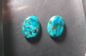 13*18 MM Natural Arizona Copper Turquoise Oval Shape Loose Stone Cabochon Pair - Picture 1 of 7