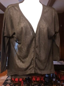 E M Clothing Lightweight Semi Sheer 3/4 Sleeve Cropped Black Cardigan Sweater L - Picture 1 of 4