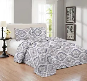 3 Piece Queen / King Quilt Bedspread Coverlet Reversible Bedding Set - Picture 1 of 7