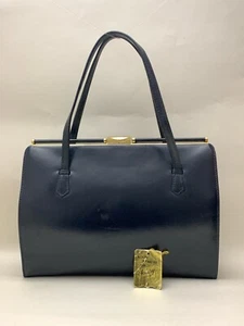 Ackery Large Vintage 1950s Blue Leather Handbag Buff Suede Lining & Elbief Frame - Picture 1 of 24