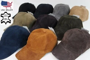 REAL Lambskin Suede Leather Baseball Cap Hat Biker Trucker Sport Visor 10 COLORS - Picture 1 of 12