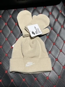 Nike Toddler Baby Beanie and Mittens 2 Piece Set  TAN 2T - 4T - Picture 1 of 3