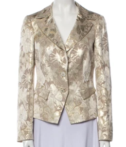 Luca Luca Blazer Chaqueta Abrigo Tonal Dorado Tostado Estampado Floral Crema Brillo Neutro 44 - Imagen 1 de 16