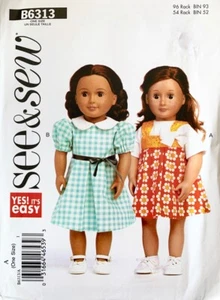 Butterick See & Sew Easy Sewing Pattern B6313 18" Doll Clothes Dresses NEW - Picture 1 of 2