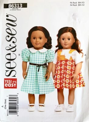 Butterick See & Sew Easy Sewing Pattern B6313 18" Doll Clothes Dresses NEW - Image 1 of 2