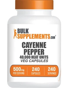 BulkSupplements Cayenne Pepper 240 Veg Capsules - 500mg Per Serving - Picture 1 of 5